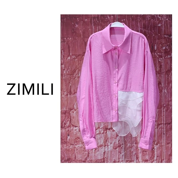 【亮哥女装】2025欧版新品玫粉色水墨印染时尚休闲气质衬衫9391-D5