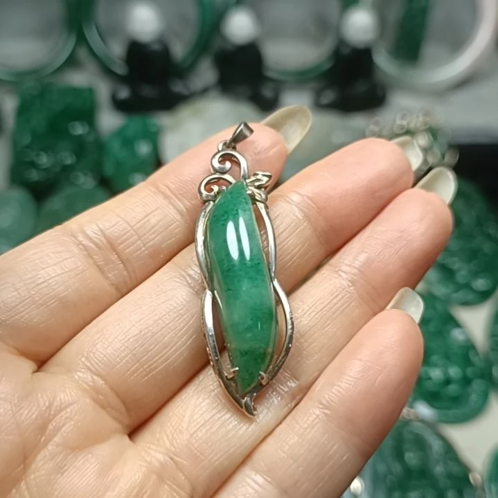 心***斋独山玉银S925镶嵌挂件