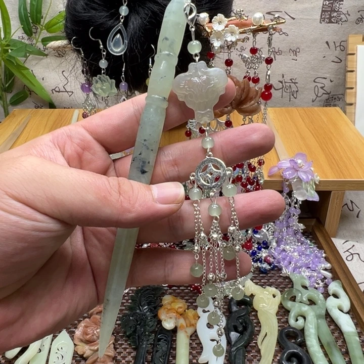合金蛇纹石玉发饰