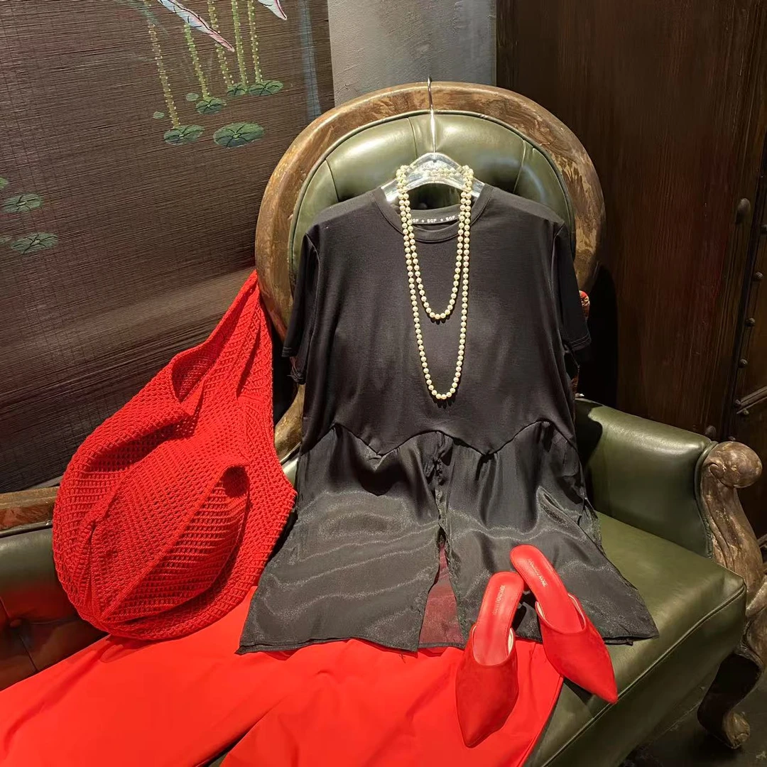 【优搭严选】时尚百搭设计款气质休闲网纱拼接短袖连衣裙C93