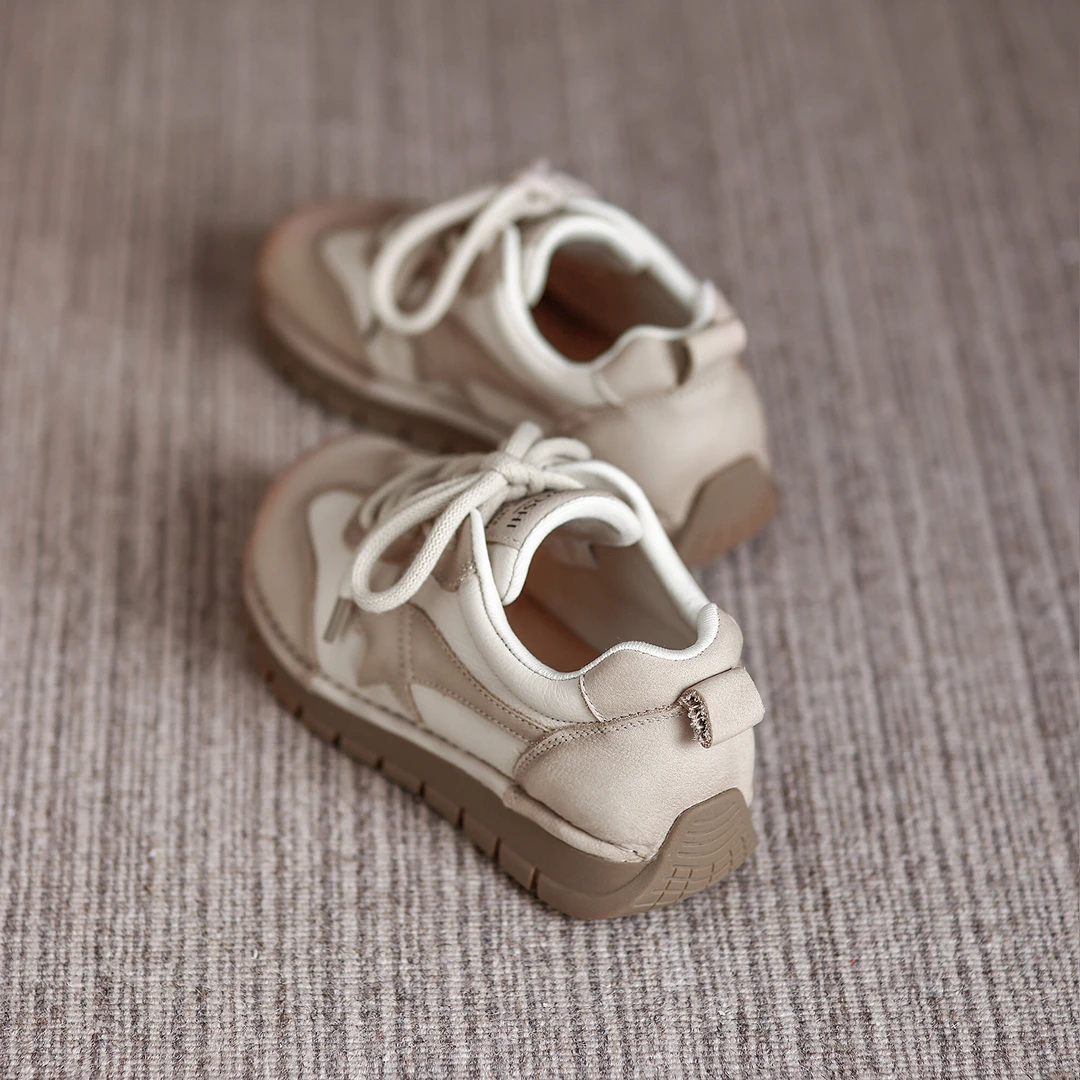 头层牛皮复古星星德训鞋女厚底阿甘鞋2025秋季新款运动休闲鞋爆款