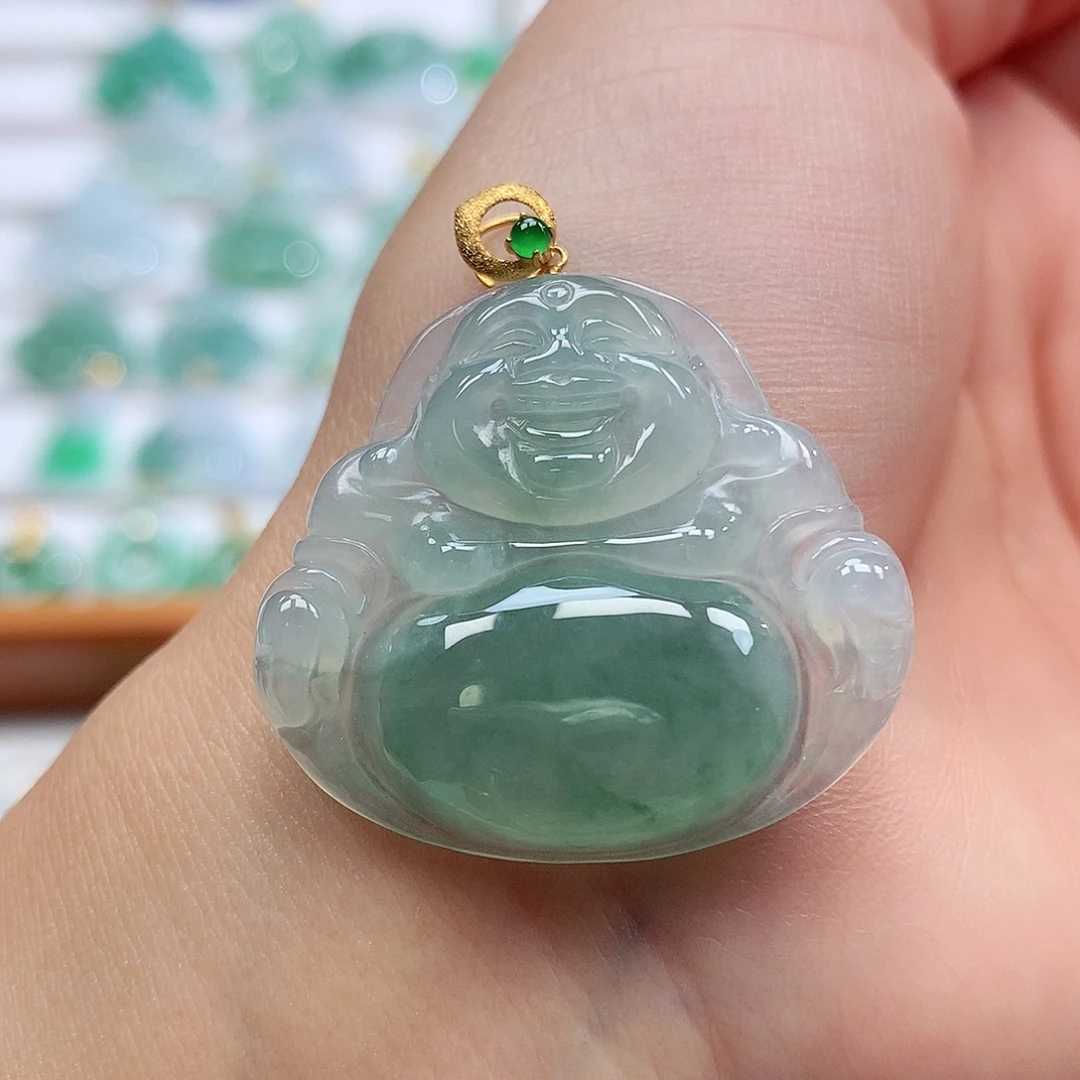 翡翠18K金镶嵌吊坠(赠链)30-33-5.5