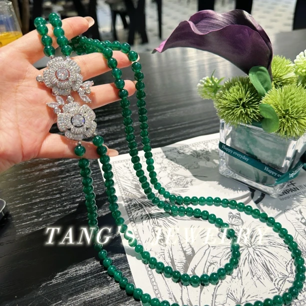 铜合金项链 高定设计|山茶花 瑙瑙 项链