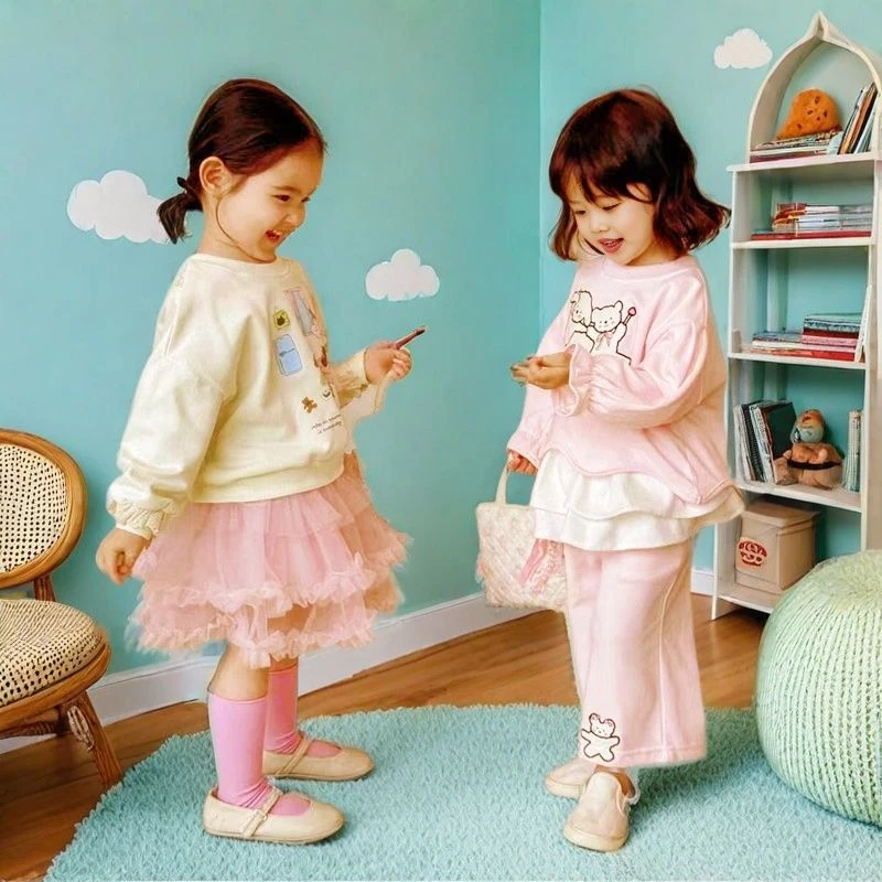 儿童圆领可爱裙摆春秋公主套装洋气长袖中大童小女孩韩版C19