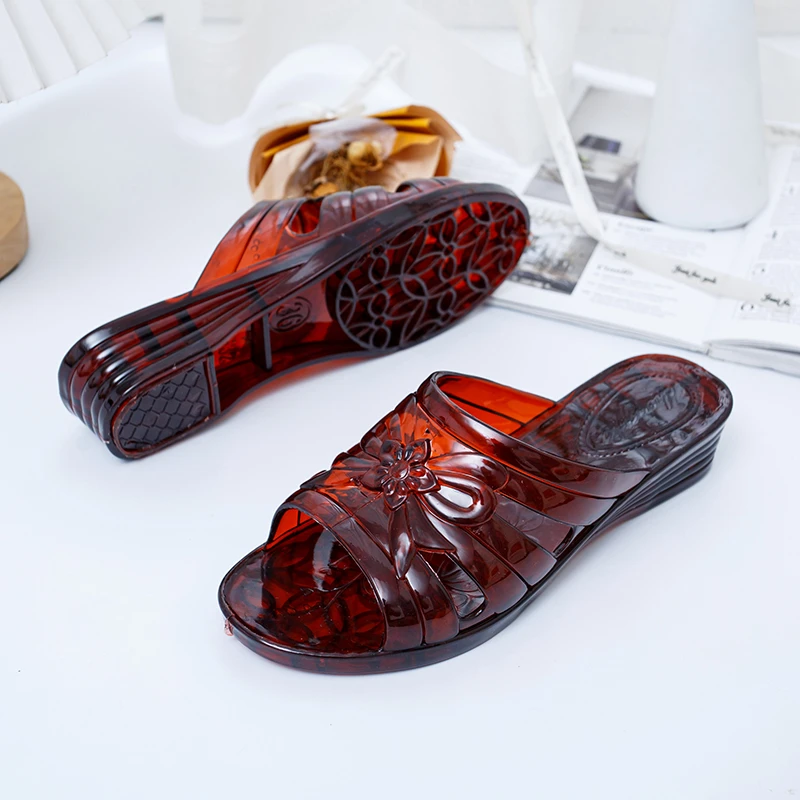 新款夏季水晶透明凉拖鞋高跟坡跟厚底妈妈凉拖鞋女士夏季外穿时尚