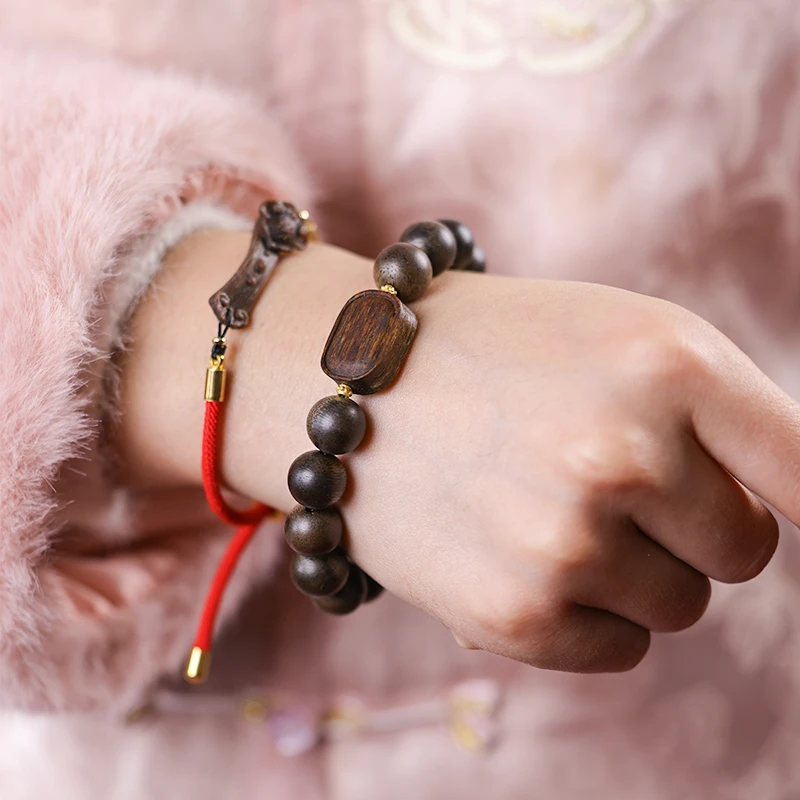 【原木】越南芽庄白棋10mm单圈手串无事牌配如意手链