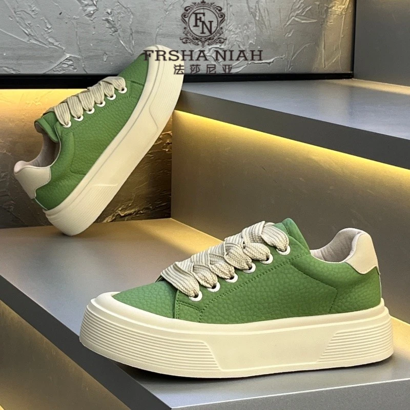法莎尼亚男鞋2025秋季新款时尚百搭低帮休闲板鞋小众厚底系带潮鞋
