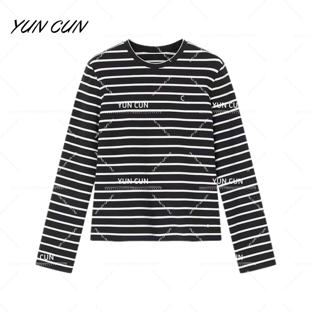 云村-【禾小姐条纹长袖！】简约亲肤柔软螺纹百搭正肩长袖T恤