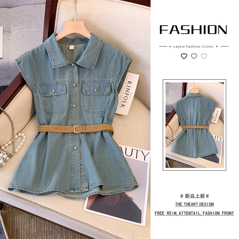 复古港风牛仔衬衫女2025春夏季新款高级感马甲飞飞袖开衫外套上衣