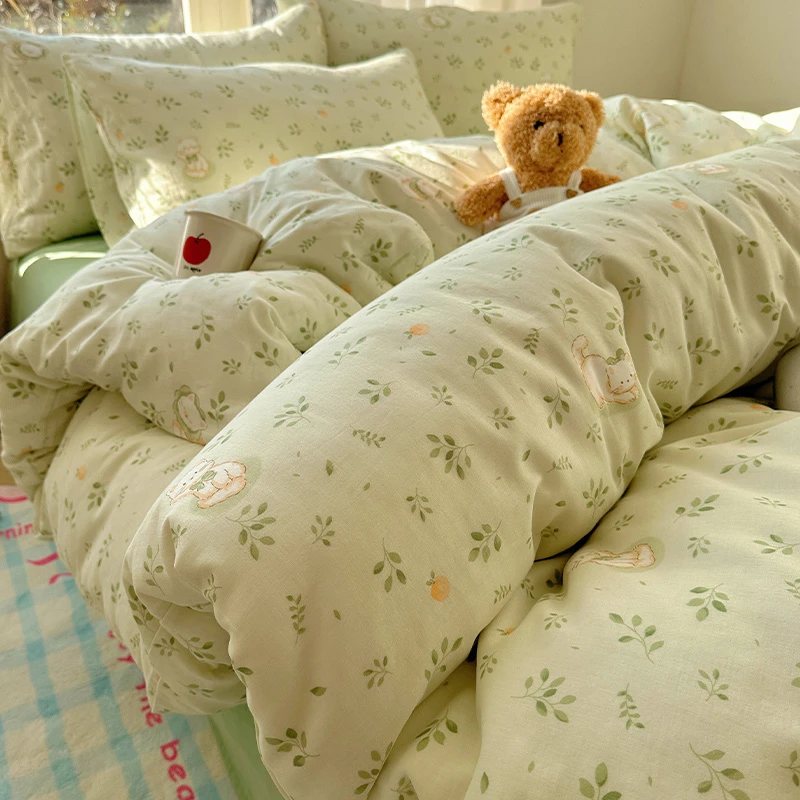 纯棉A类双层纱四件套100%全棉被套床单学生宿舍三件套小清新床品