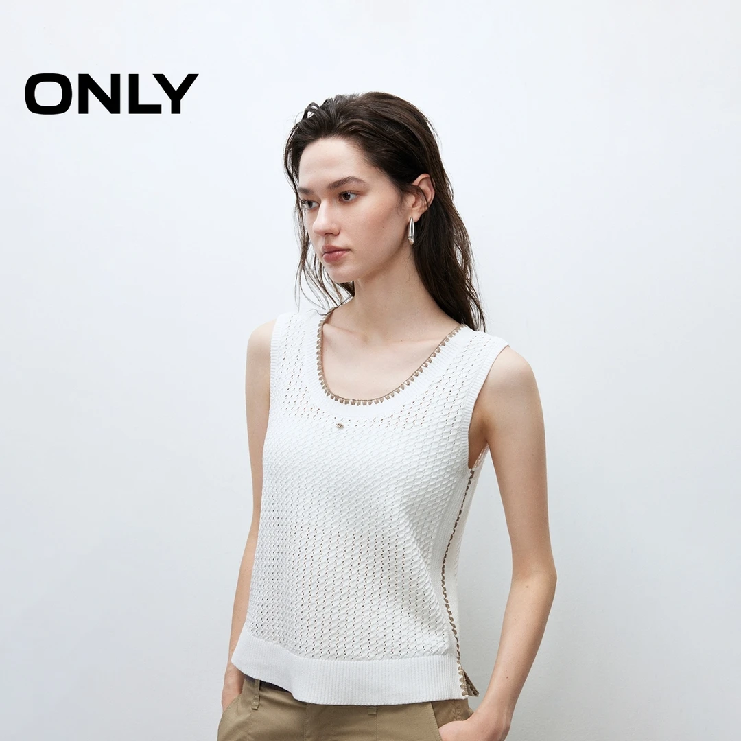 ONLY2025秋季新款软糯撞色花边镂空钩织背心针织衫女|12533H005