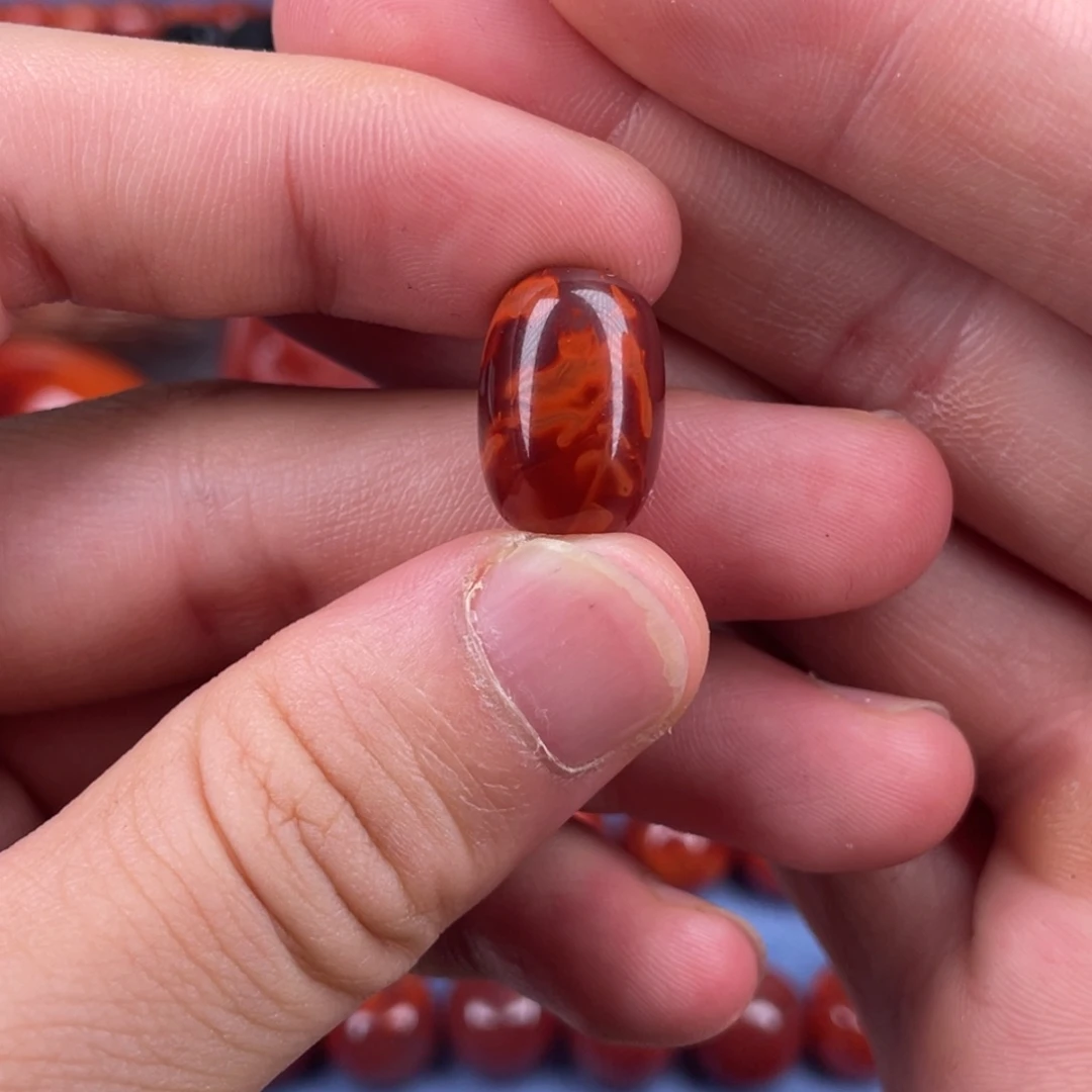 南红玛瑙未镶嵌其他16mm瓦西牛血红火焰纹枣珠