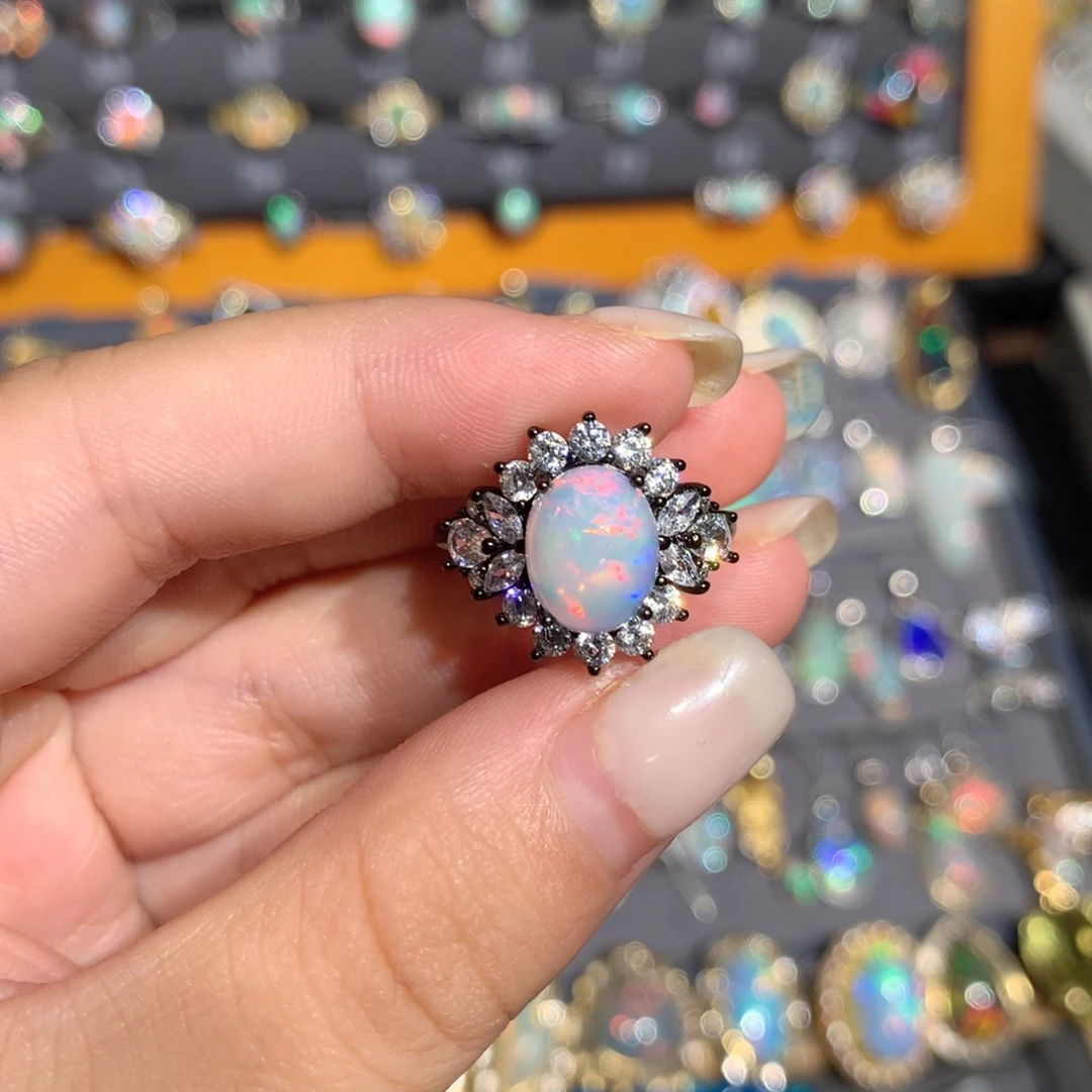 银S925镶嵌欧泊欧泊戒指l