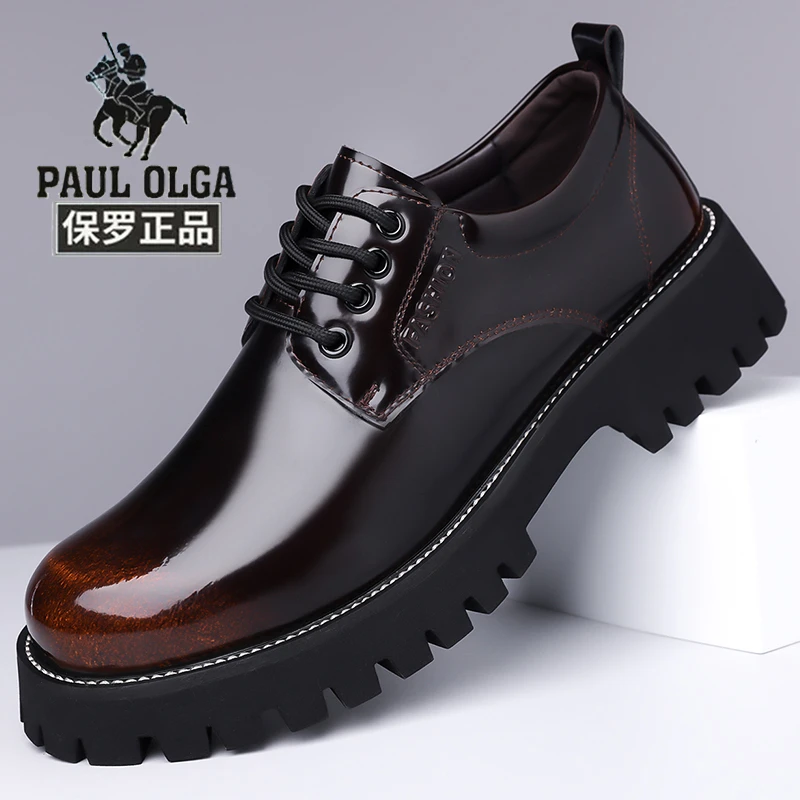 保罗新款男士夏季商务正装大头厚底结婚休闲皮鞋防滑系带时尚男鞋