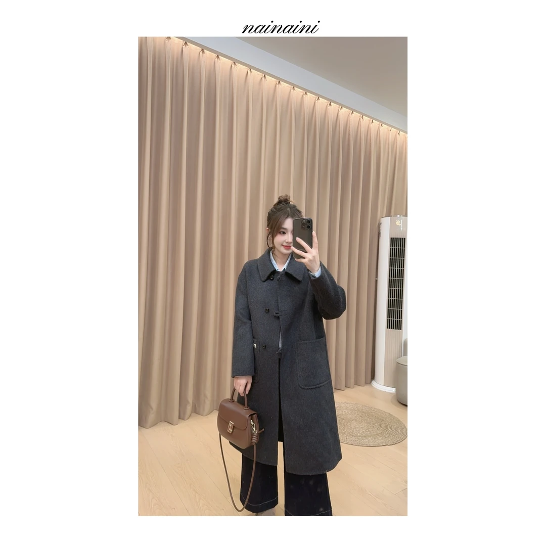 奈奈妮【萨曼莎】毛呢大衣外套女2025小个子秋冬新款中长款百搭3643