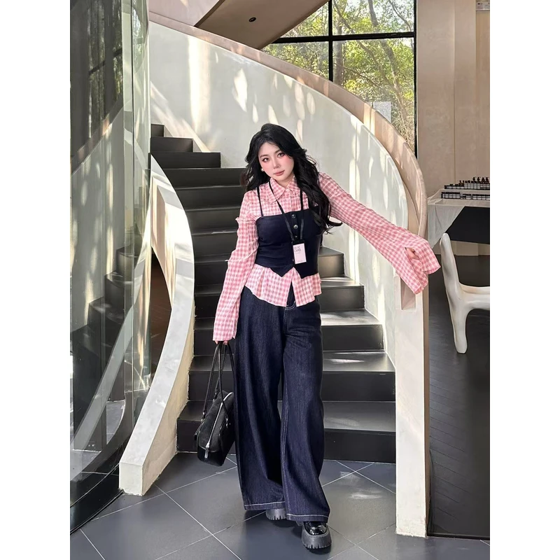 【大小姐】“春日入场”减龄学院风套装女长袖复古格子衬衫马甲两件套