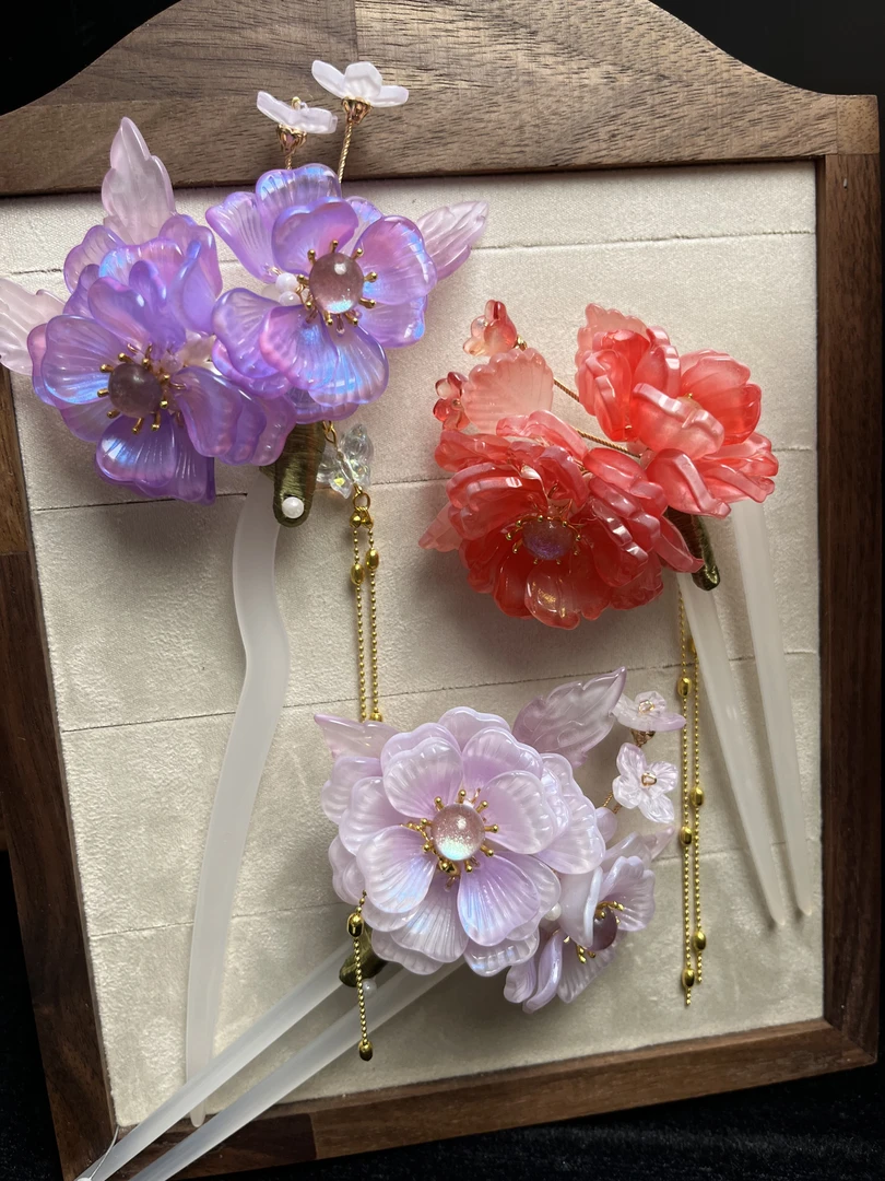 [琉璃簪花]新中式古风发饰发簪女纯手工簪花高级感步摇服饰古装