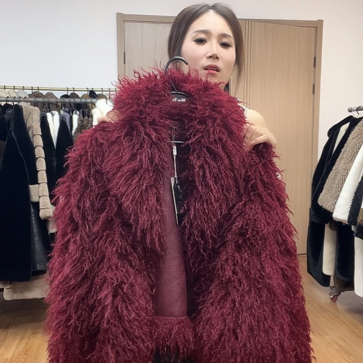 皮毛一体外套女中长款