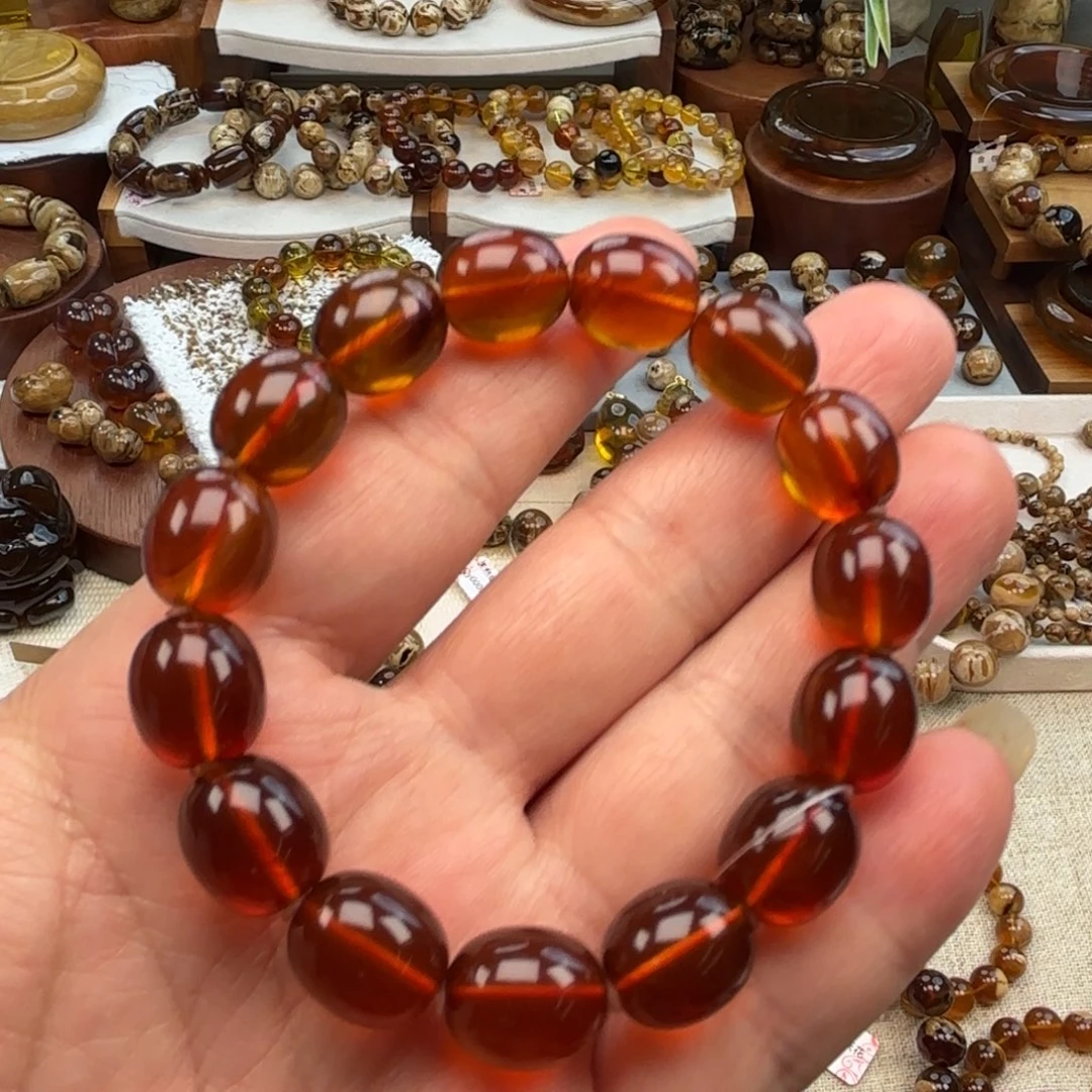 琥珀未镶嵌手链枣型棕红紫罗兰卡12