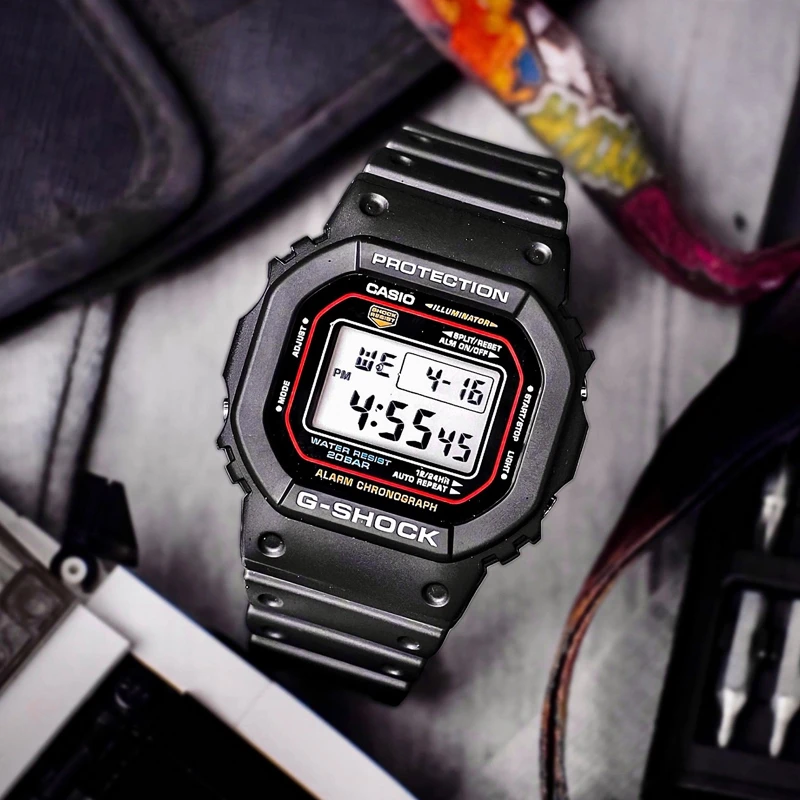 卡西欧G-SHOCK手表男DW-5600RL-1小红圈方块LED防水双色反显学生