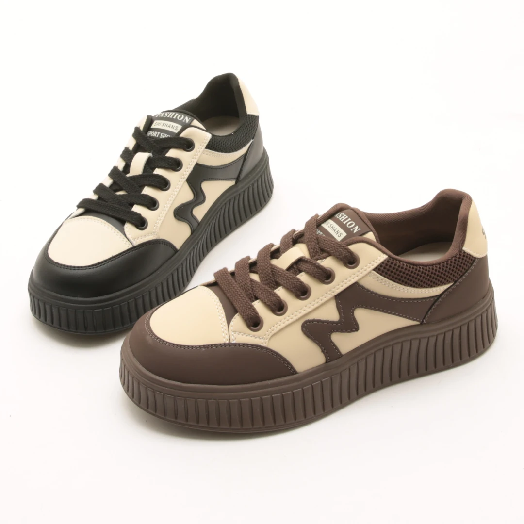 5578春秋新款厚底小白鞋女轻便复古港风板鞋潮ins百搭休闲饼干鞋