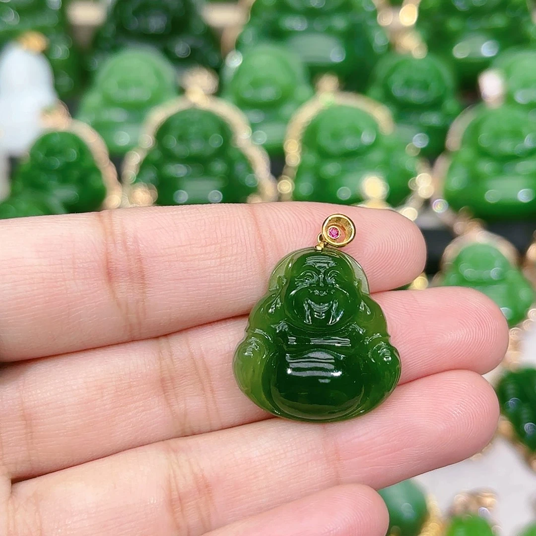 和田玉（碧玉）颈饰18K金镶嵌