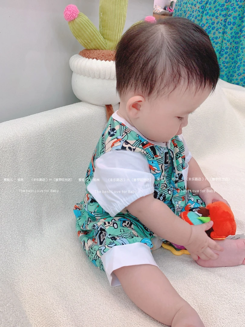 【丰乐&普罗 爱祖儿】夏款开档连体短裤 舒适透气 宝宝连体家居服