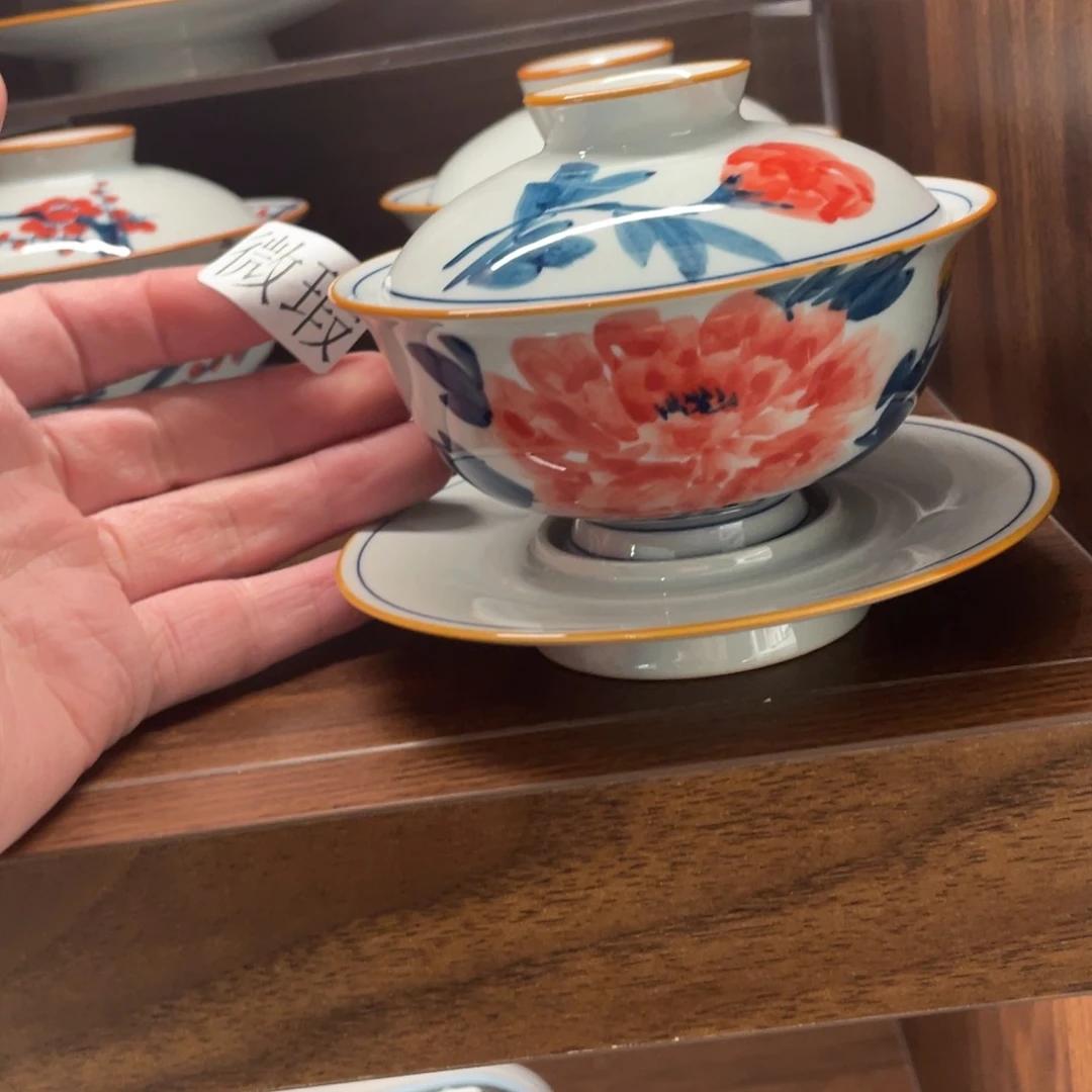 釉下手绘茶具微瑕