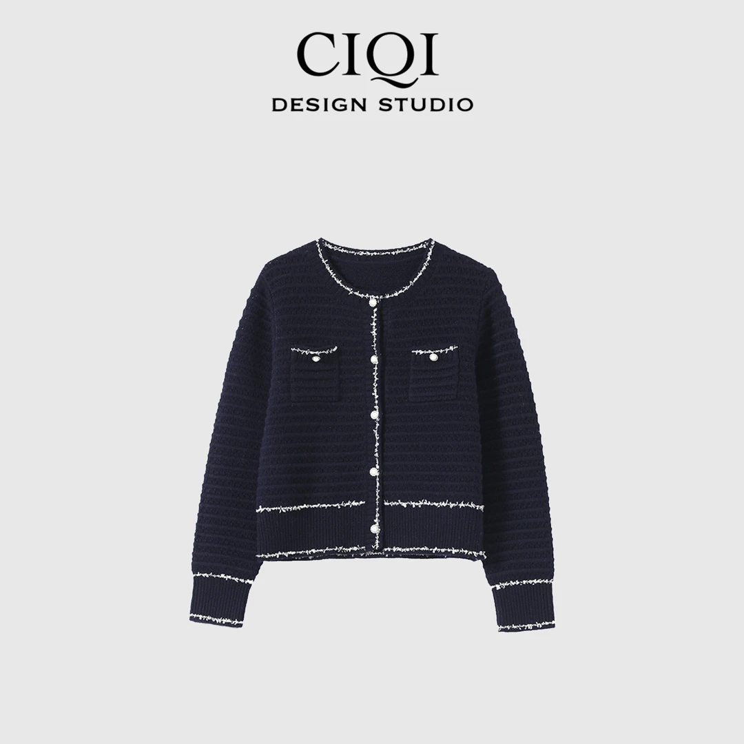 CIQI STUDIO [高端系列]秋冬小香针织设计感绵羊毛毛衣W24332FW