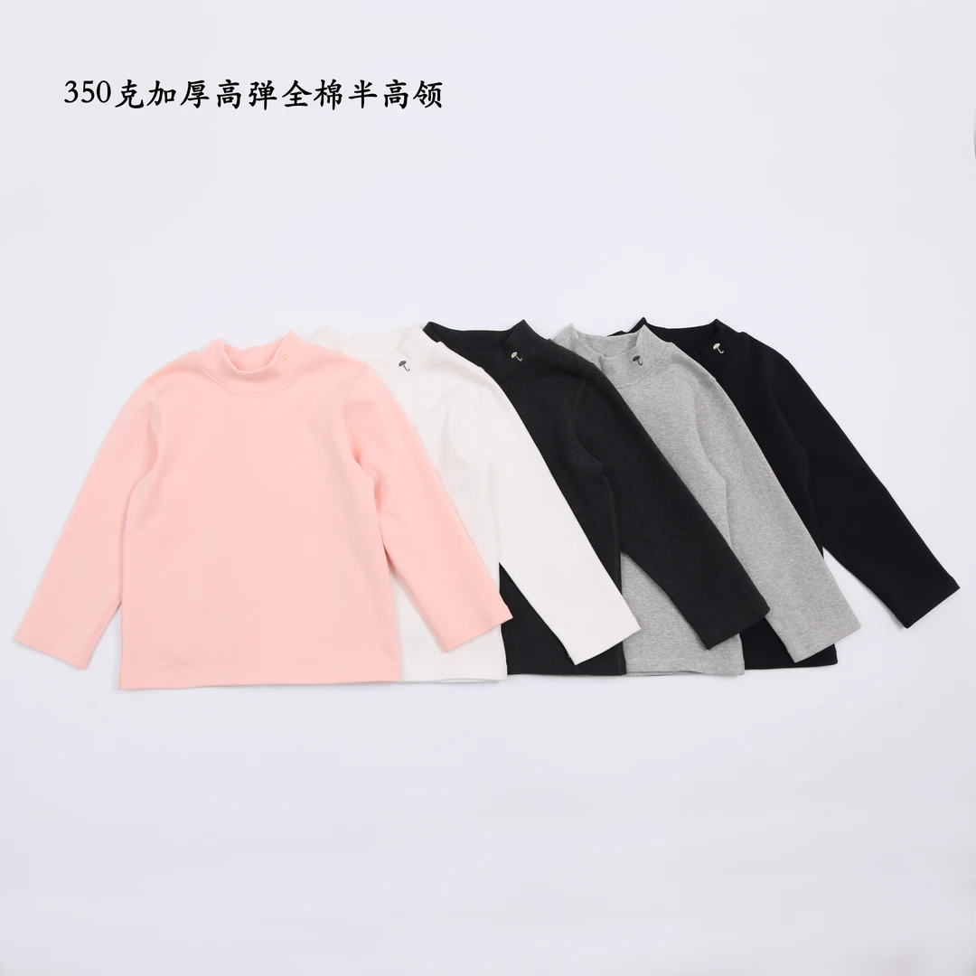 加厚全棉儿童长袖秋冬T恤圆领百搭洋气女宝宝男童女童圆领打底衫