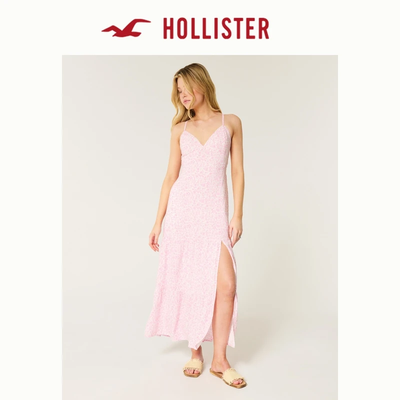 合并Hollister25夏垂感露背吊带碎花连衣裙长裙女装KI359-5064