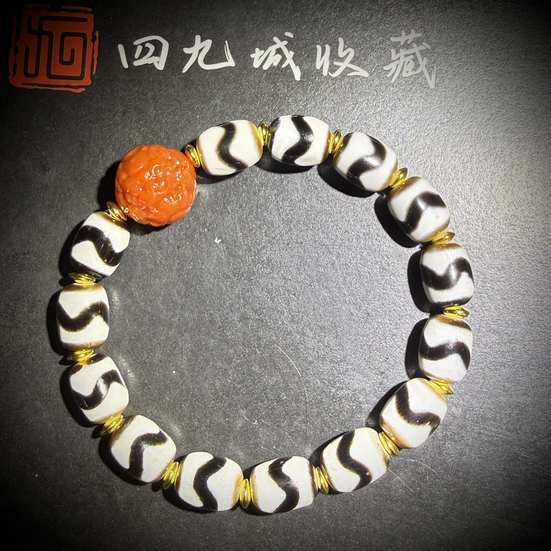 四九城收藏天珠玛瑙虎牙9+手串龙珠gxj0462