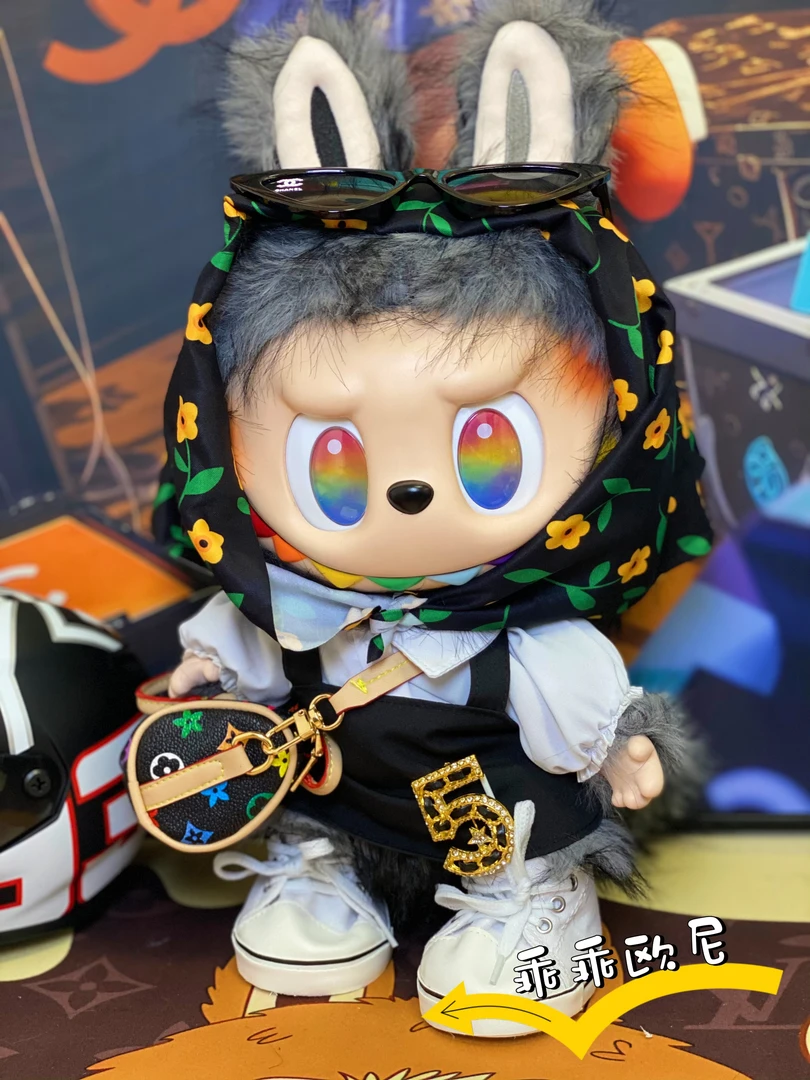【仅娃衣套装】乖乖欧妮手工拉布布labubu38cm黑头巾娃衣套装不含娃
