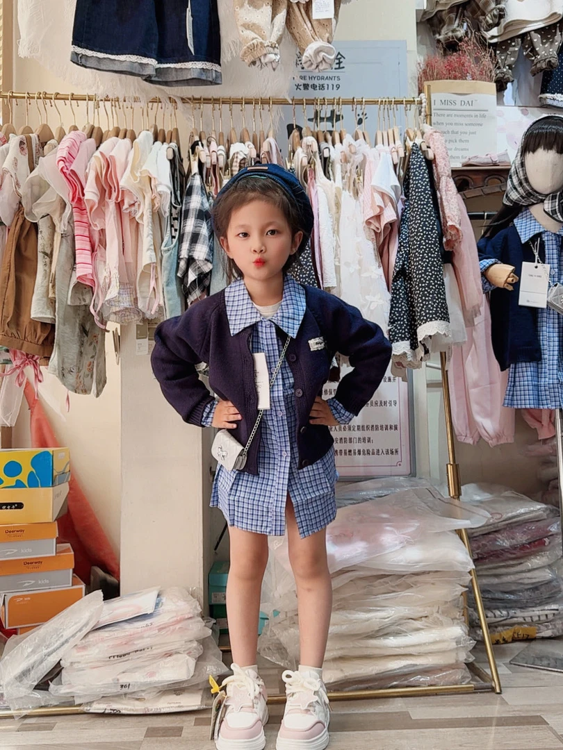 女童毛衣格子裙两件套
