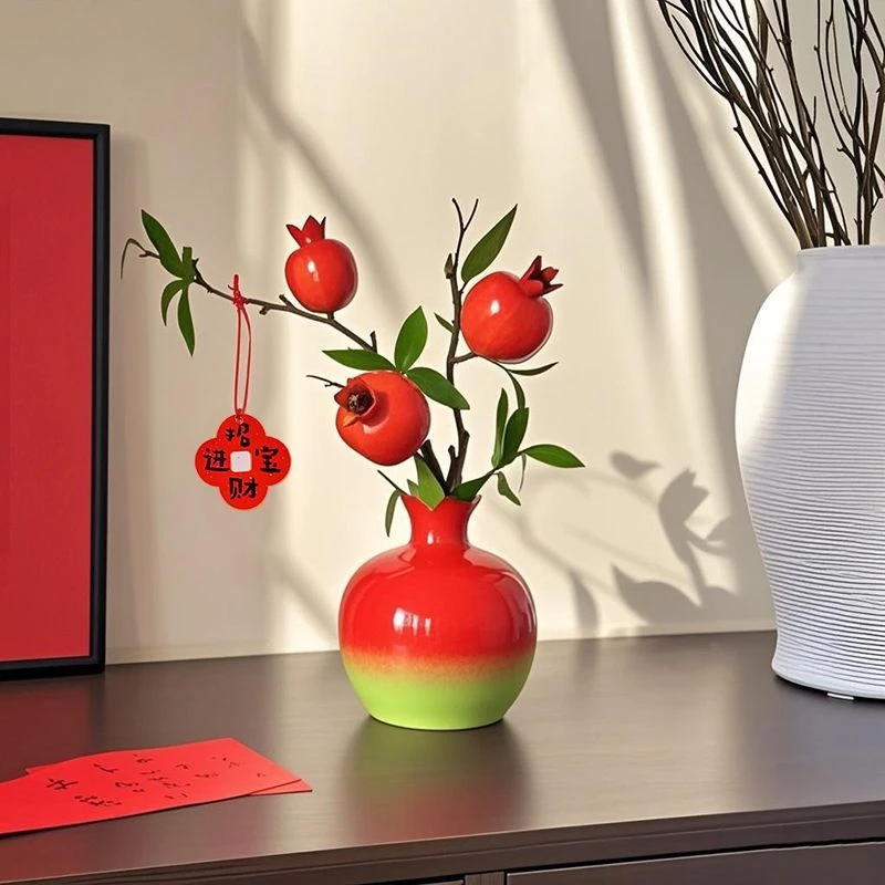 【精致石榴瓶】新年喜庆摆件石榴花仿真花高颜值陶瓷花瓶餐桌客厅装