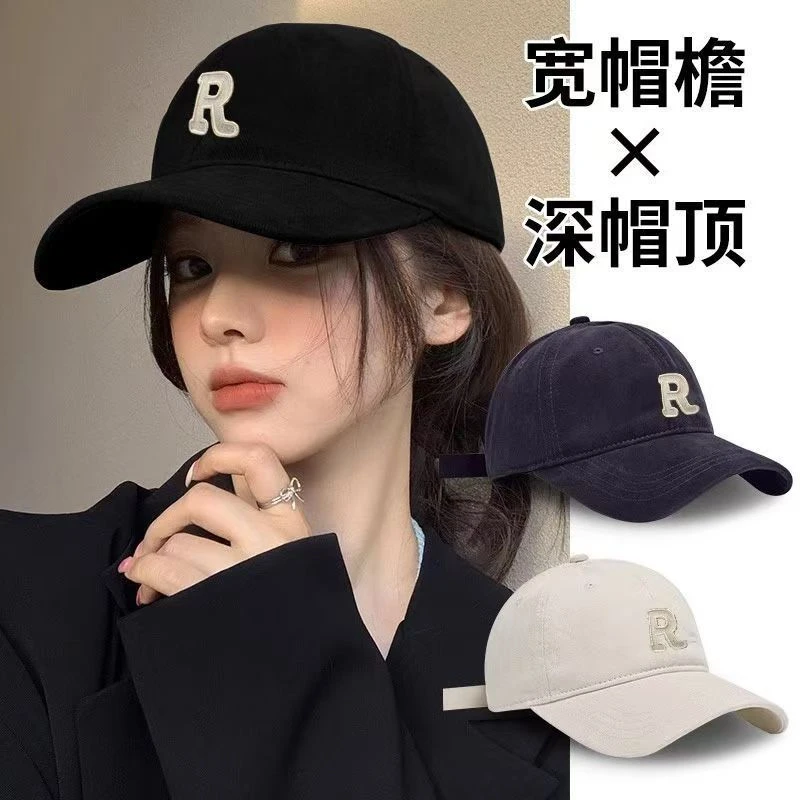 大头围棒球帽深顶大宽檐字母刺绣鸭舌帽百搭纯色棒球帽子鸭舌帽女
