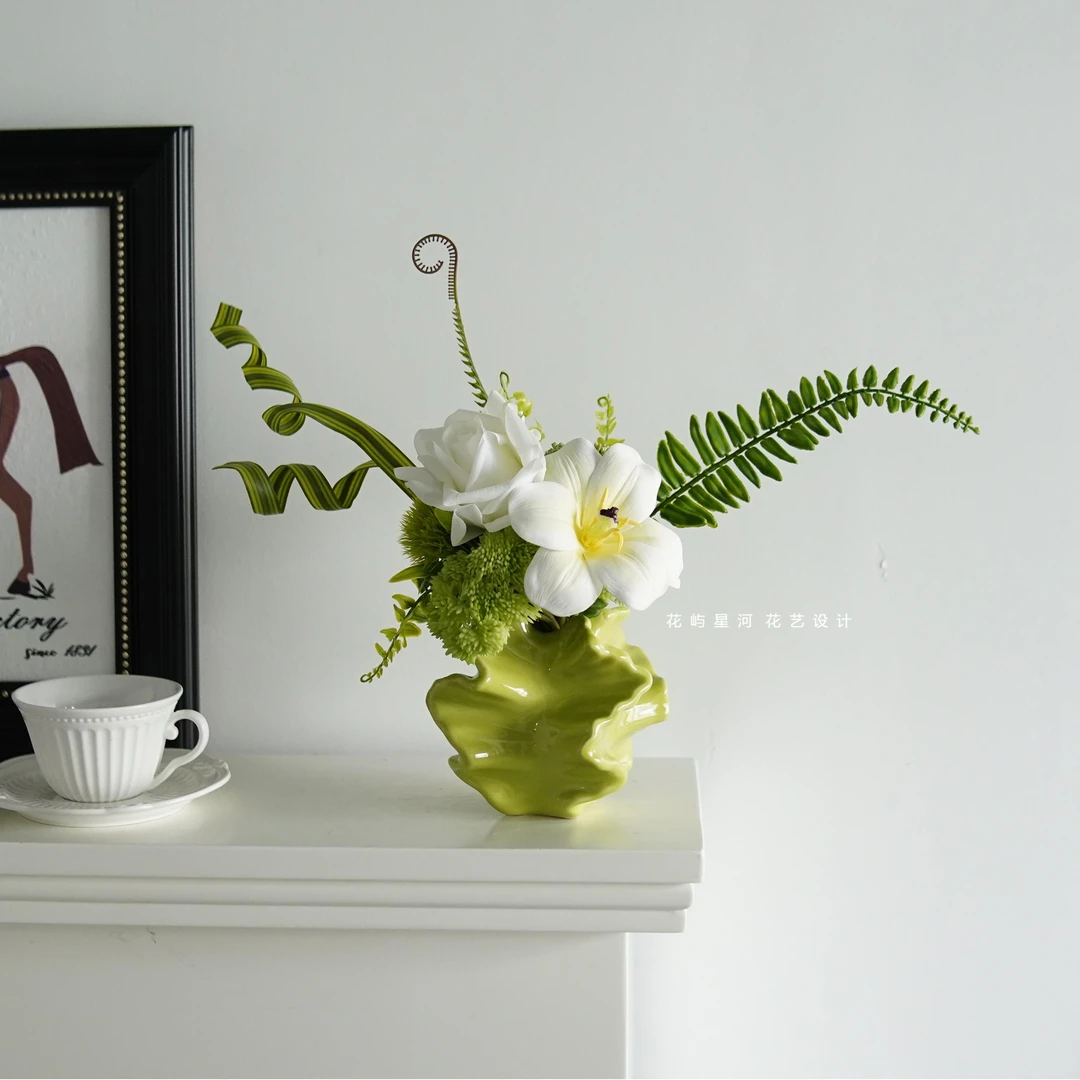 花屿星河|设计师 手感保湿仿真花清新白绿色餐桌花茶几装饰摆件