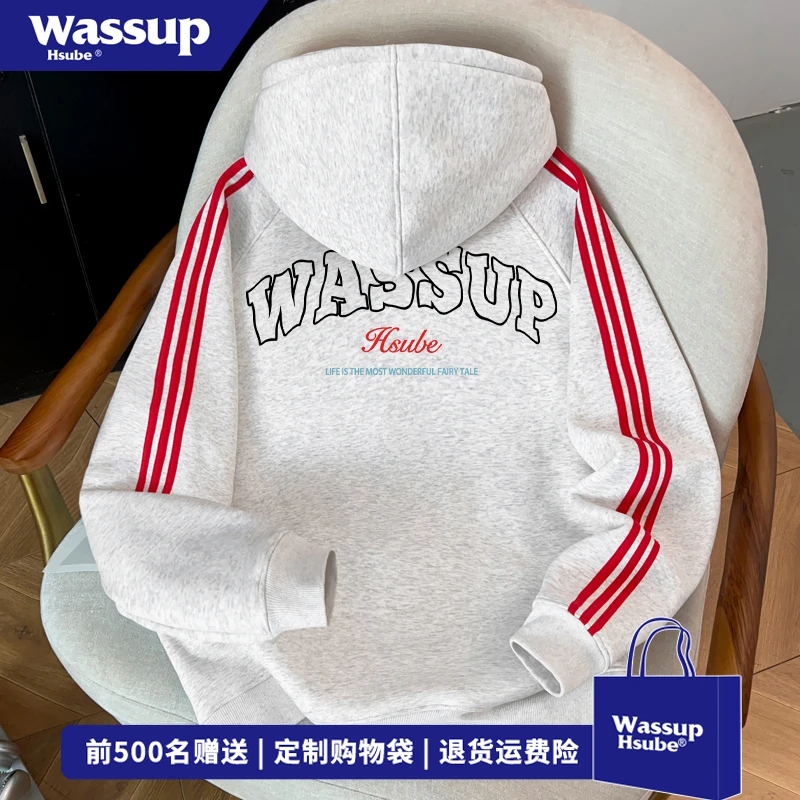 WASSUP HSUBE欧美式原创字母印花连帽卫衣男小众休闲百搭套头上衣