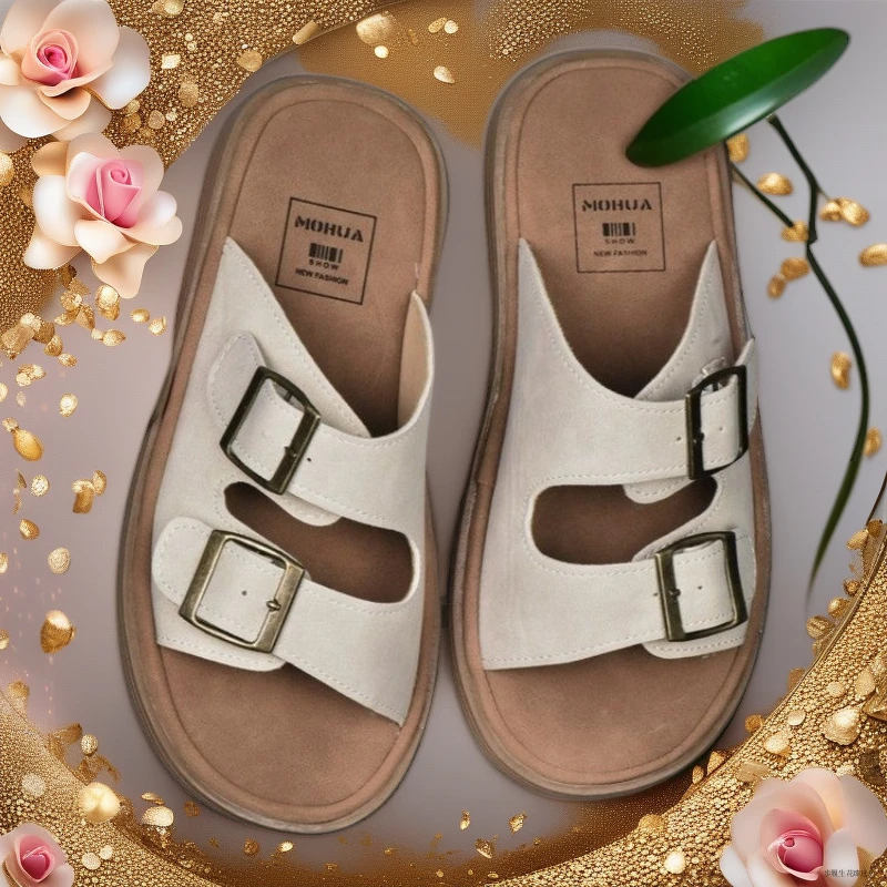 勃肯鞋女士外穿防滑上班女胖脚一字拖法式厚底2025新款女沙滩平底