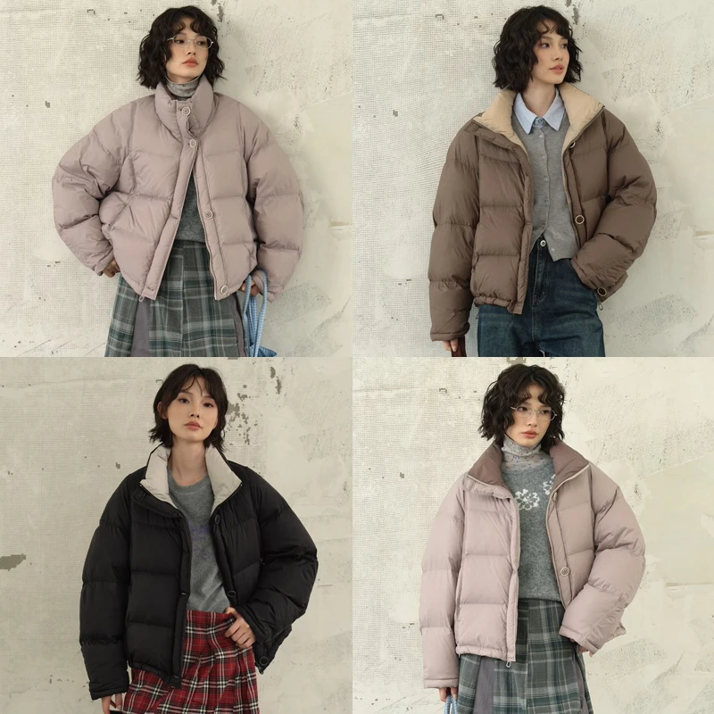 XiXi【纽约美术馆】冬季新款立领羽绒服女宽松保暖外套90白鸭绒7630