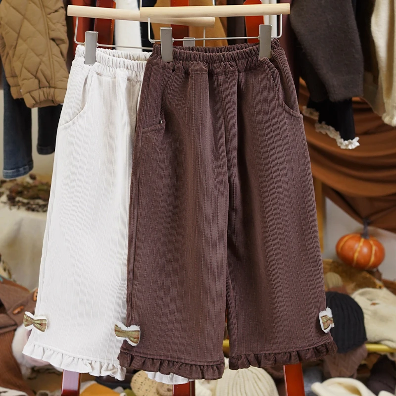 【清仓】韩系复古秋冬女童蝴蝶结加绒休闲裤长裤-LD054