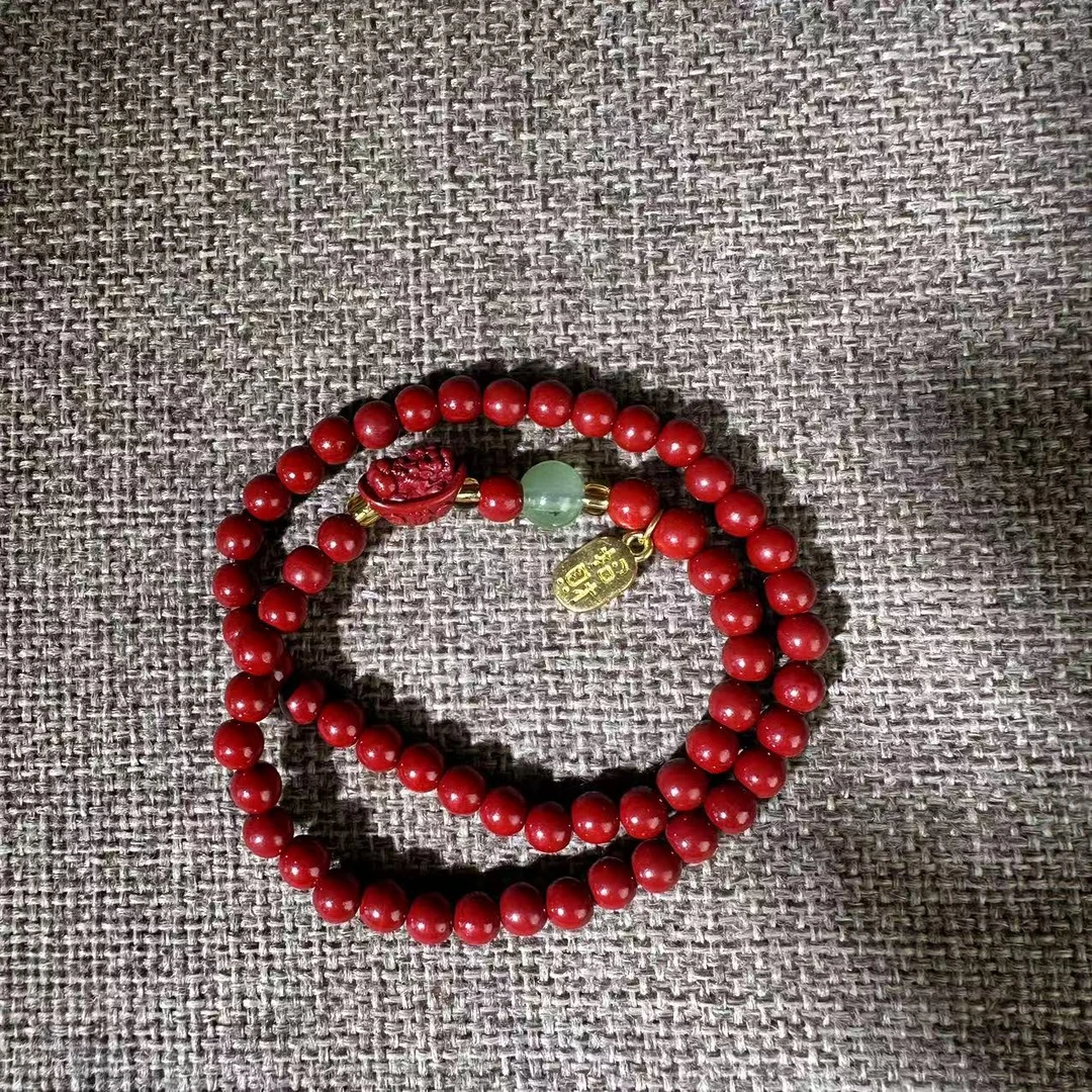 天然辰砂【尚古阁轩】zs元宝一点绿双圈