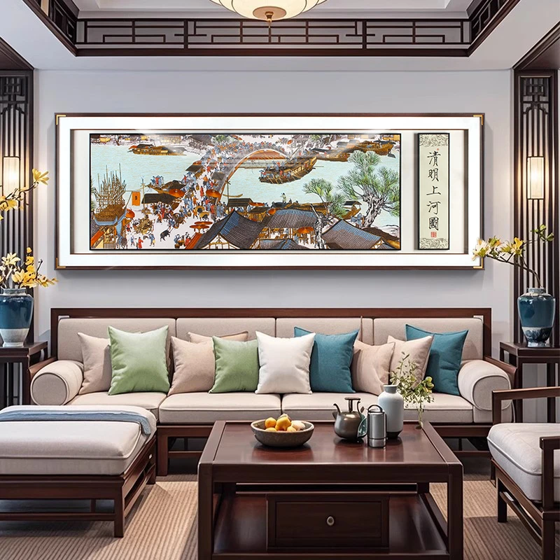 2025新款清明上河图客厅沙发背景墙大气织锦绣壁画苏绣挂画JH
