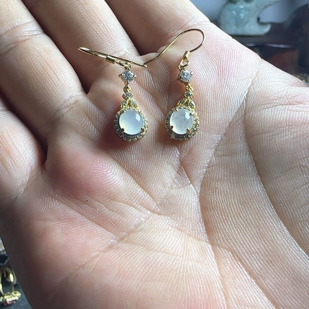 翡翠银S925镶嵌套链翡翠吊坠项链耳钉