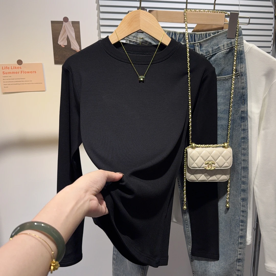 2025秋季新款轻职风黑色针织衫长袖显瘦简约内搭打底衫气质上衣