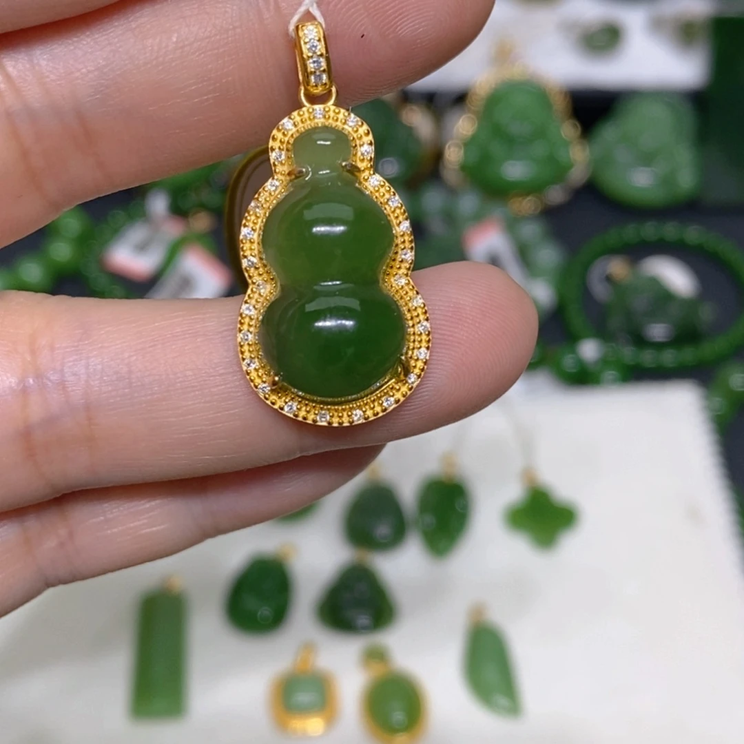 和田玉（碧玉）银S925镀金镶嵌颈饰