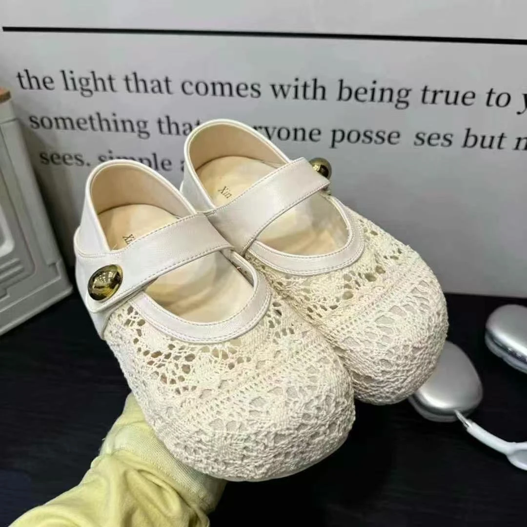 勃肯鞋小个子5cm增高厚底2025夏季新款百搭蕾丝休闲时尚包头两穿