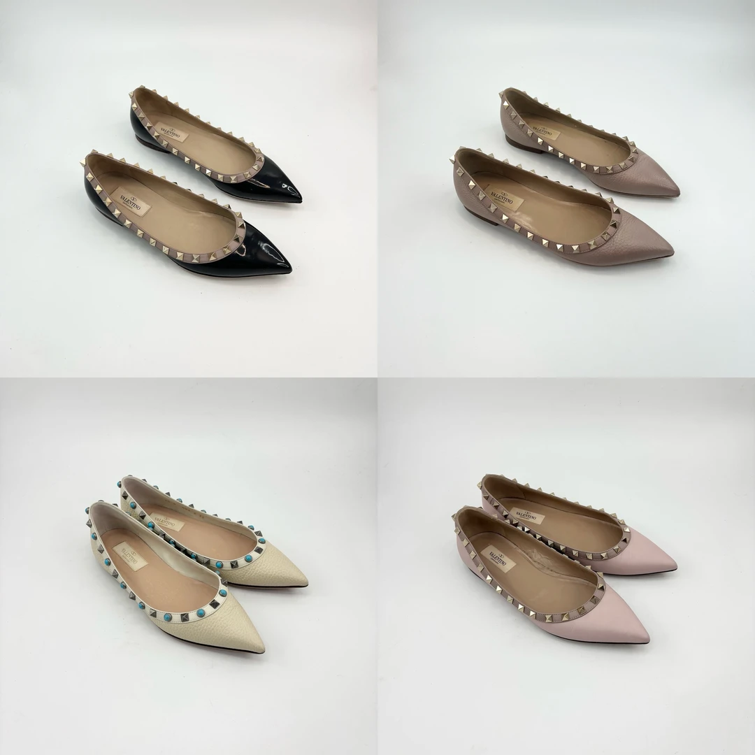 95新 Valentino/华伦天奴 35.5-38码/尖头圈钉平底鞋合集