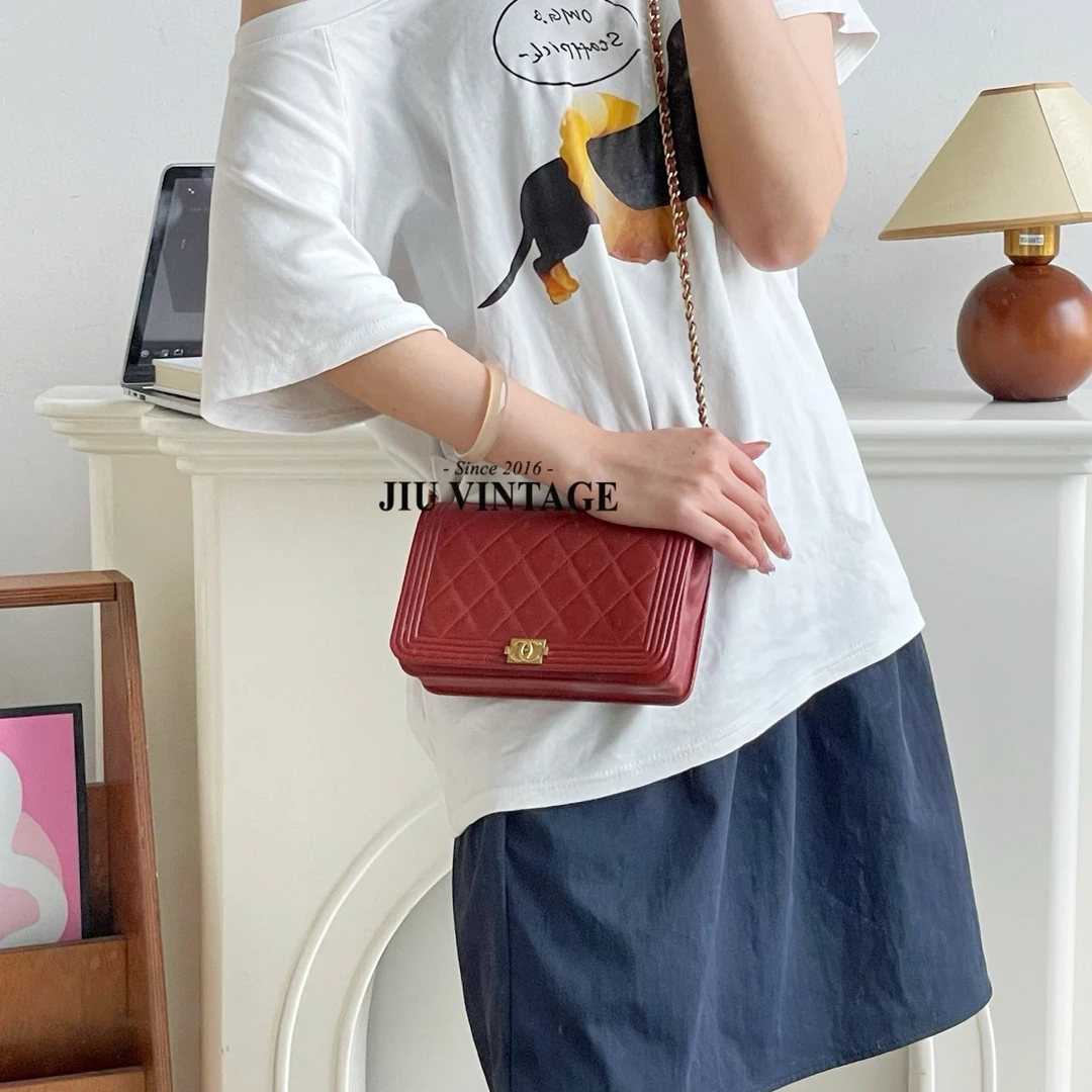 99新 Chanel/香奈儿 Leboy woc链条包红色金扣26开CJM15-0326