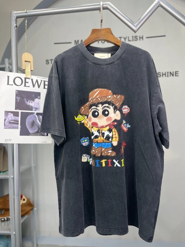 君家卡通水洗做旧设计短袖